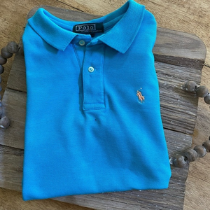 Polo by Ralph Lauren Boy’s Sz 18‎ Aqua Blue Cotton Pique Knit Short Sleeve Polo